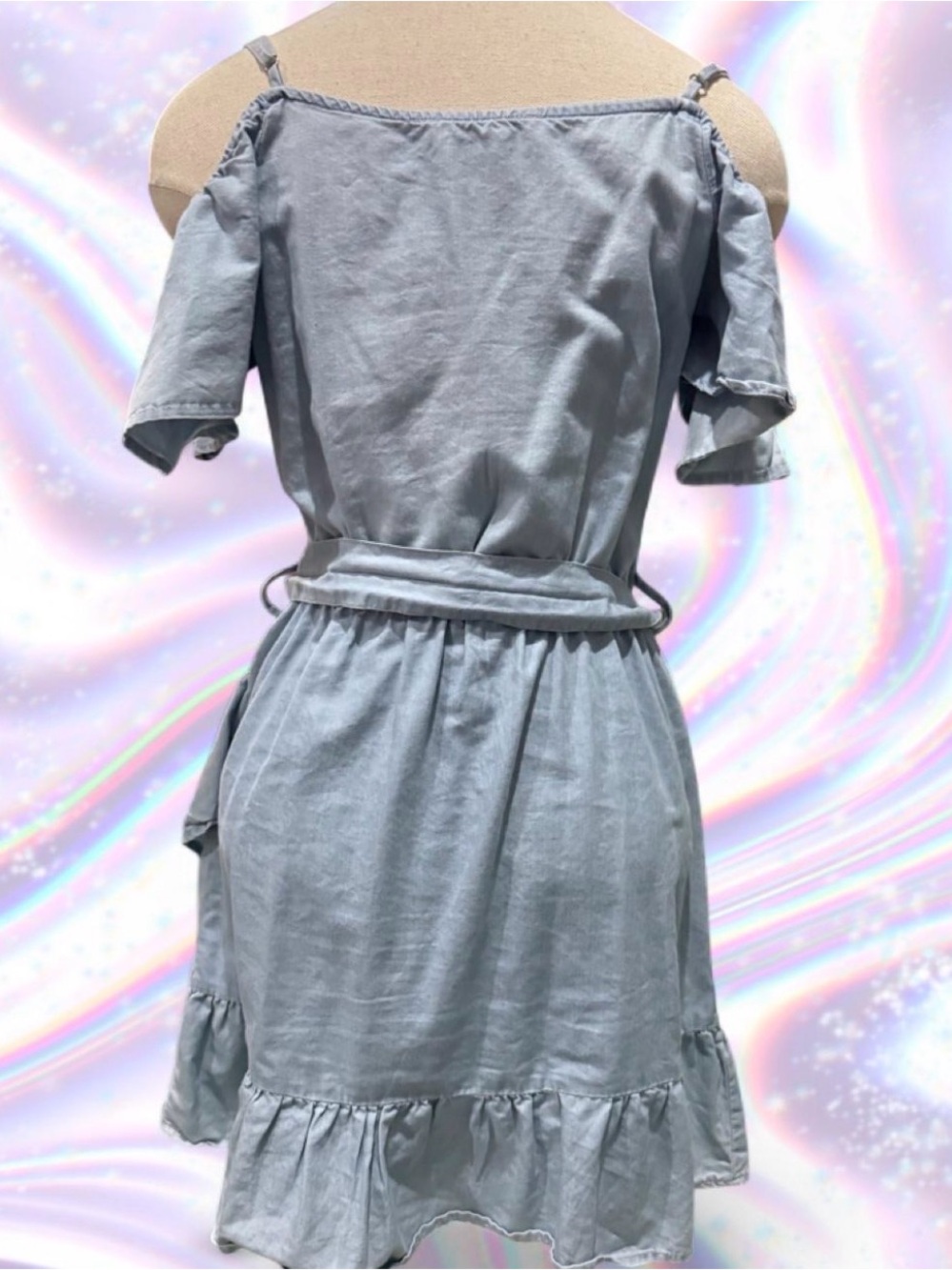 Love Tree Light Blue Off-Shoulder Ruffle Mini Dress - Picture 3 of 7